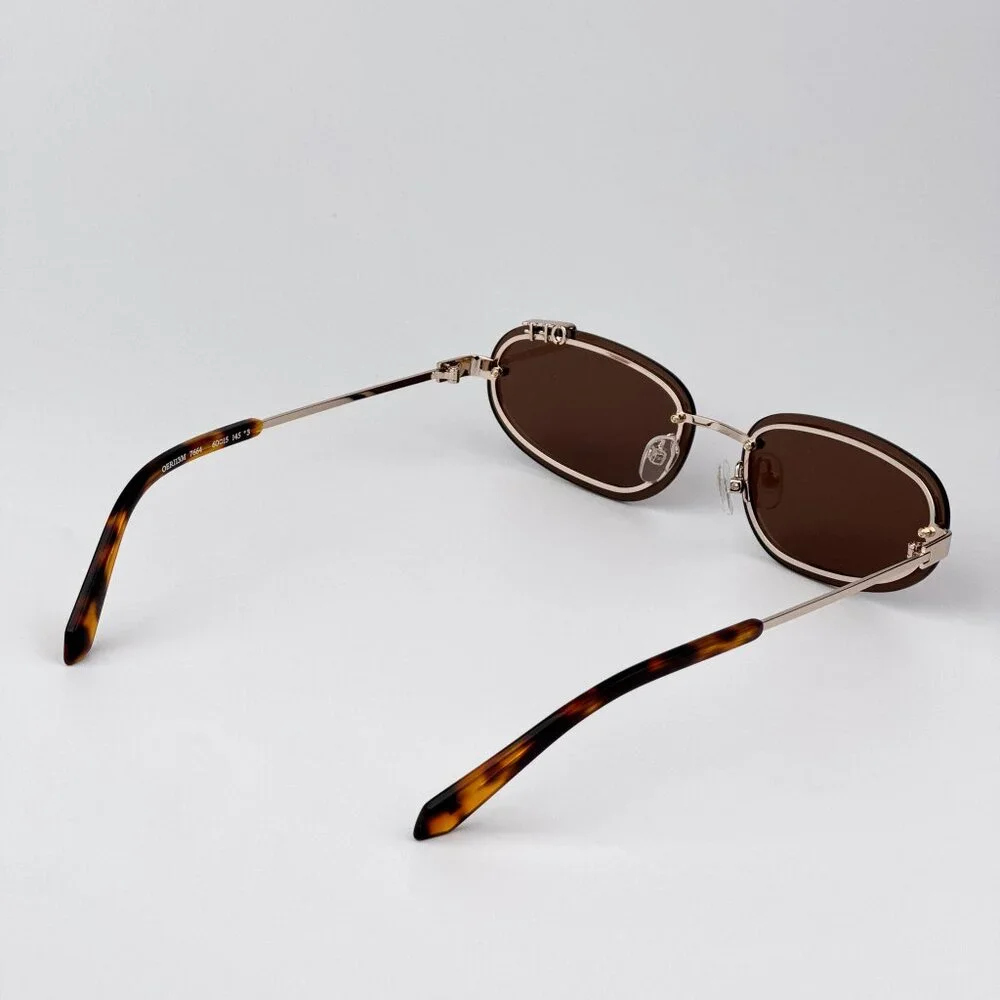 Off-White MIAMI Men Sunglasses Gold Oval Frame Brown Lenses | Model OERI13M 7664